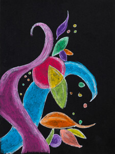 Soft pastel abstraction of a flower exploding on black background