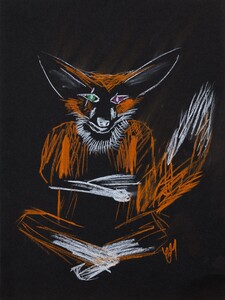 Soft pastel gestural drawing of a fox sitting down