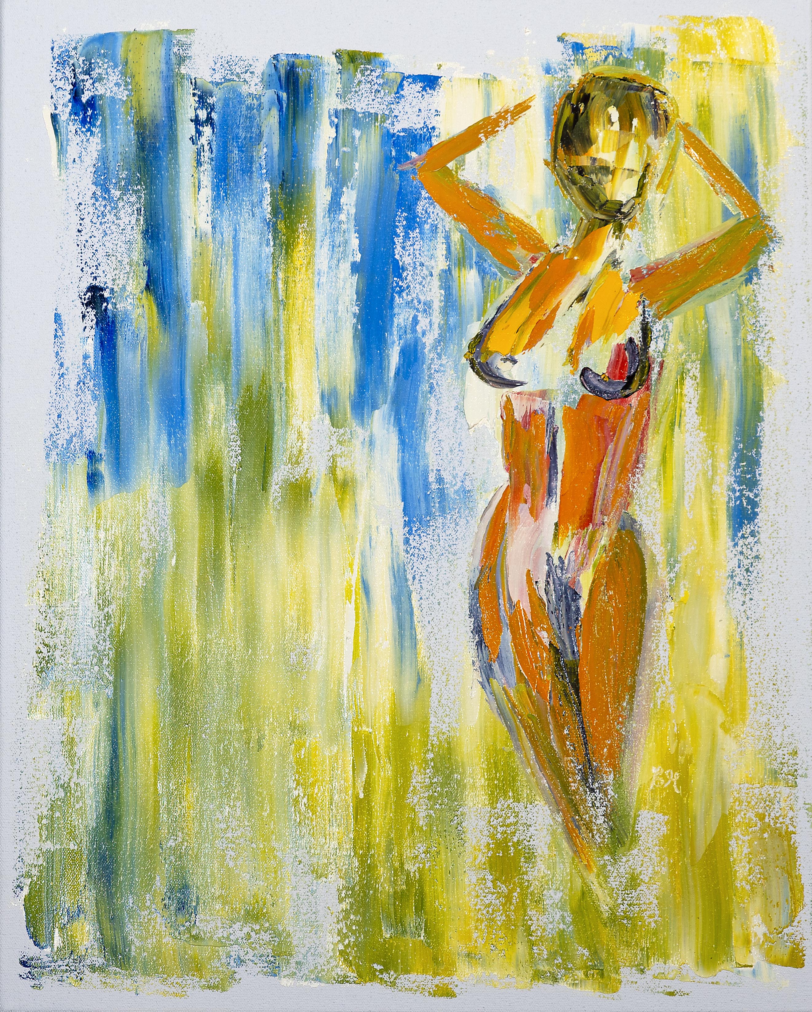 An oil abstraction of a woman in nature