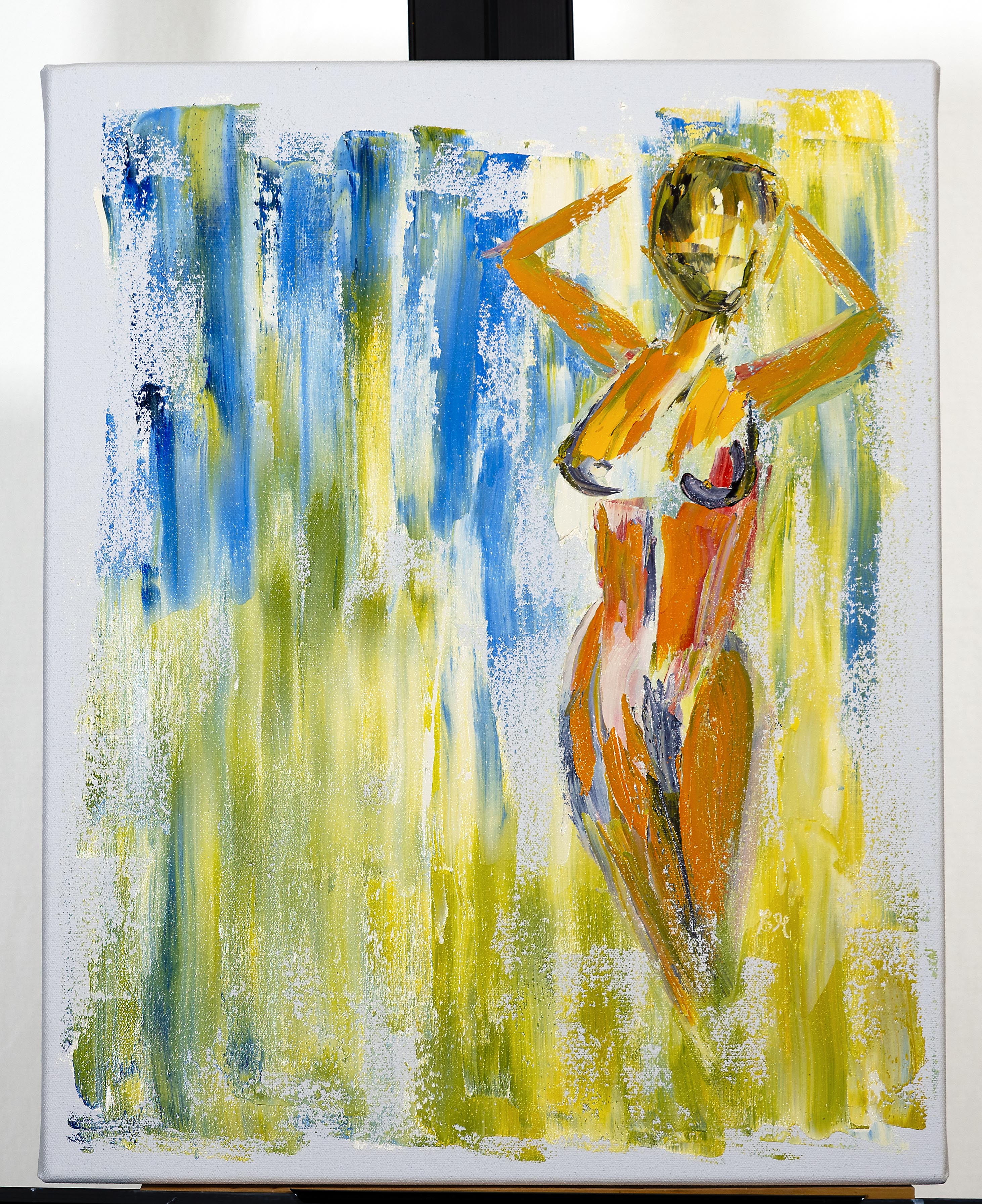 An oil abstraction of a woman in nature